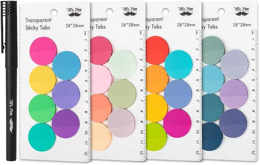 Mr. Pen- Round Transparent Sticky Notes, 1.1” Diameter, 28 Pads, 1120 Sheets, Colorful, Water-Resistant See-Through Sticky Notes Bulk & Fineliner, Smooth Writing, Note Tabs for Bible Journaling