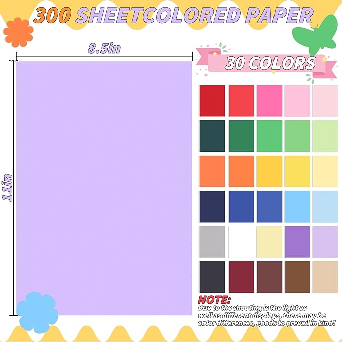 Oleitodh Colored Cardstock Bulk 300 sheets, 8.5” x 11” Cardstock Paper 30 Assorted Colors Construction Paper,180 GSM Card Stock Scrapbooking Supplies for Diy Crafts Cricut Card Making