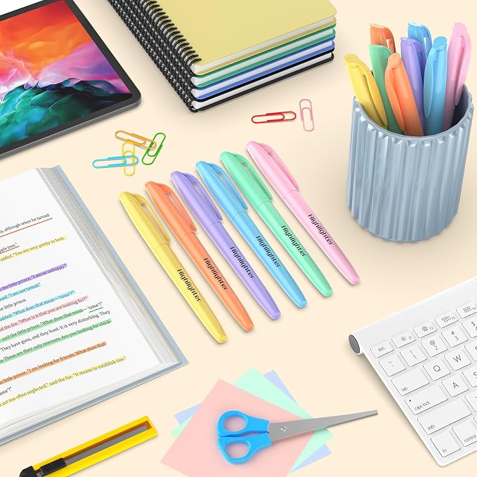 48 Count Pastel Highlighters Bulk - 6 Assorted Soft Colors, Chisel Tip, No Bleed & Quick Dry, Ideal for Note Taking, Studying, School, Office, Student & Teacher Supplies