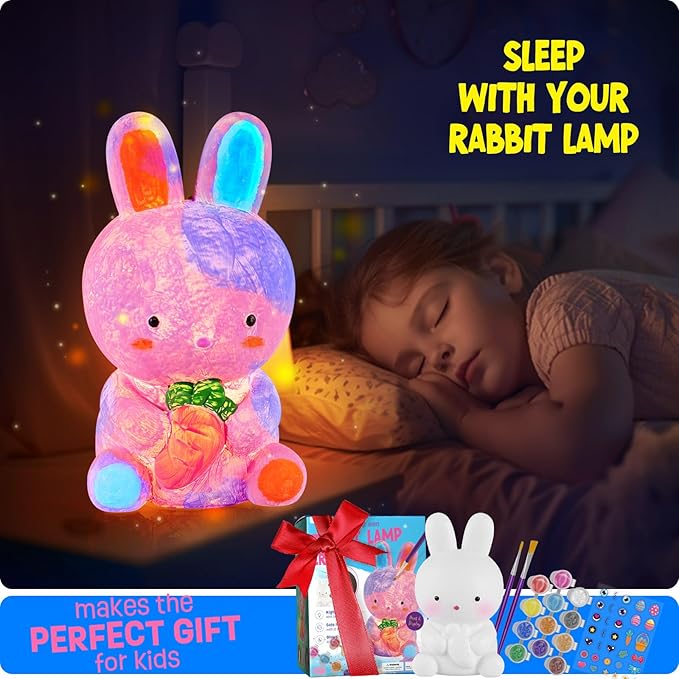 LAOESE Paint Your Own Bunny Lamp Kit, Art Supplies Painting Kits for Kids, Arts and Crafts for Kids Ages 8-12, Bunny Toys Girls Boys Birthday Gifts for Kids Ages 3 4 5 6 7 8 9 10 11 12+
