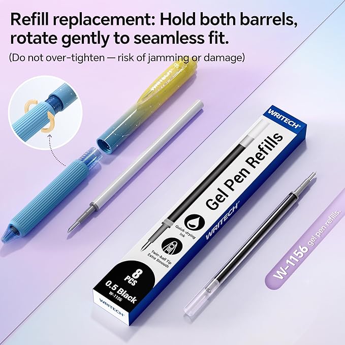 WRITECH Gel Pens Fine Point: Nebula Pen Set 0.7mm Black Ink Retractable 6ct Medium Point Smooth Writing with Aesthetic Gradient Color Barrel for Journaling Note Taking Silent Click No Smear