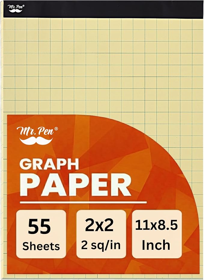Mr. Pen- Graph Paper Pad, 8.5x11 Inches, 2x2 (2 Squares per Inch), 55 Sheets, Ideal for Math, Graphing and Sketching, Grid Paper for Students, Engineers, Artists