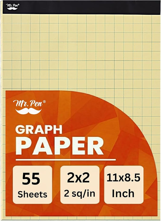 Mr. Pen- Graph Paper Pad, 8.5x11 Inches, 2x2 (2 Squares per Inch), 55 Sheets, Ideal for Math, Graphing and Sketching, Grid Paper for Students, Engineers, Artists