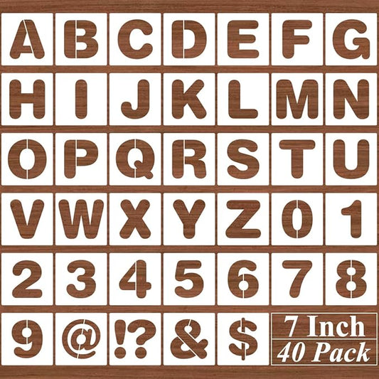 7 Inch Alphabet Letter Stencils - 40 Pack Letter Number Stencil Templates with Signs for Painting on Wood, Reusable Calligraphy Letters Stencils for Chalkboard Fabric Wood Signs
