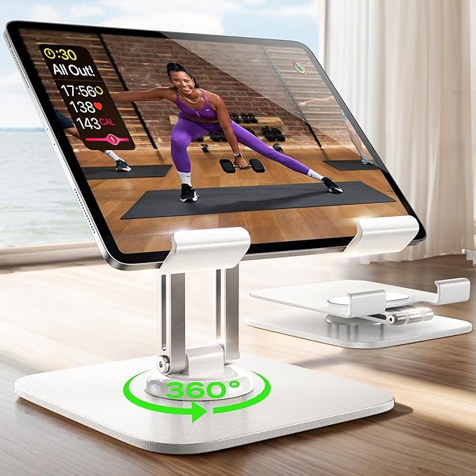 LISEN for iPad Stand Holder Adjustable Tablet Stand for Desk, 2026 for iPad Accessories Rotating Display Stand PC Office Accessories for Desk Women Kindle (White)