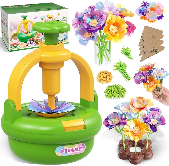 Flower Bouquet Making Kit for Kids Ages 4-8—DIY Arts and Crafts Toy, Build Your Own Flower Arrangement, Flower Press Craft Kit, Handmade Bouquet Birthday Gift for 3 4 5 6 7 8 9 Year Old Girls-[Green]