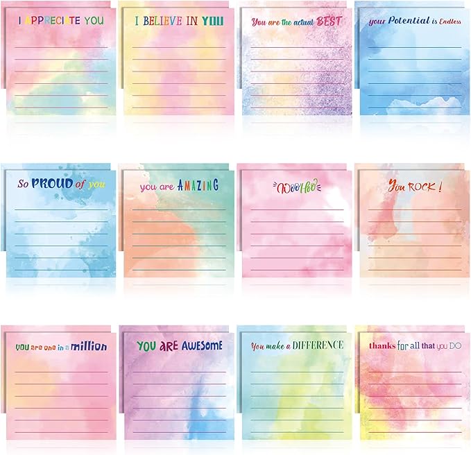 Yinder 12 Pcs Inspirational Sticky Notes Cute Motivational Sticky Notes Pad End of Year Employee Appreciation Gifts Bulk for Teacher Nurse Coworkers Office Supplies 3 x 3'' (Appreciation,Watercolor)