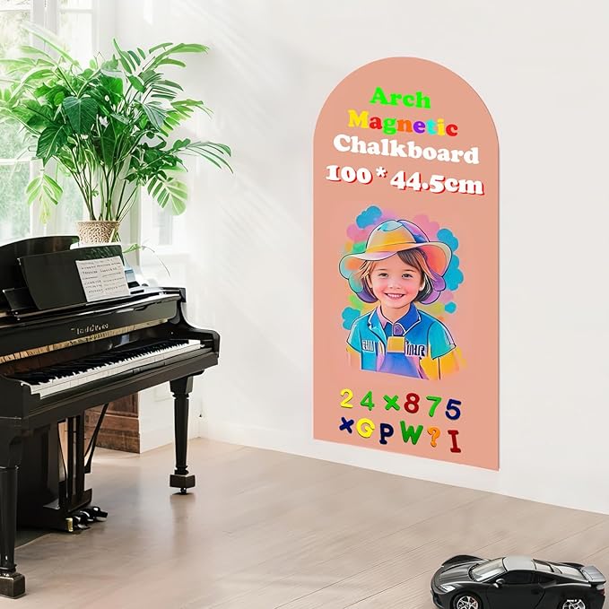 Magnetic Arch Wall Decal 39.3"x17.5" Chalkboard Contact Paper Peel and Stick Self Adhesive Magnetic Wall Board Sticker with 36 Magnet Letters for Offices Chalkboard Wallpaper Roll