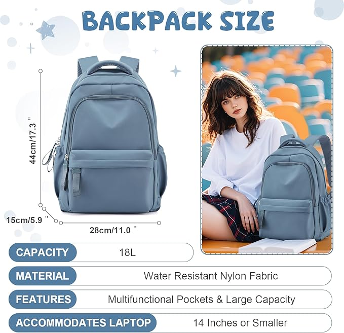 winspansy Small Backpack For School Girls Boys Aesthetic Lightweight Travel Daypack Simple Cute Backpack For Women Men College High School Bookbag Fit 14 Inch Laptop, Blue