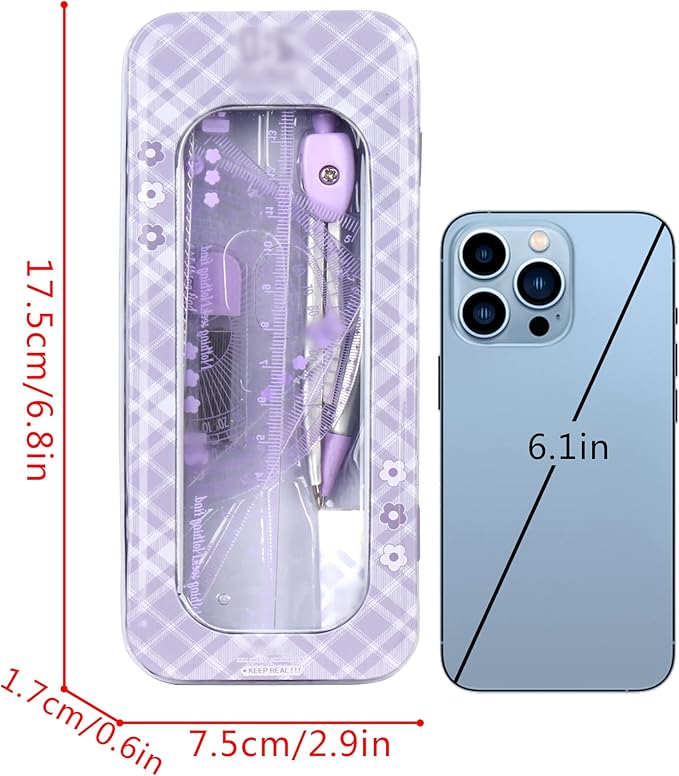 LABANCA 8 Pcs Compass Set with Protractor Rulers Pencil for Math Geometry (07434 Purple)