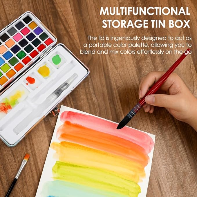 Grabie 50 Colors Watercolor Paint Set, Detail Paint Brush Included, Watercolor Paints, Painting Sets, Art Supplies for Painting, Travel Watercolor Set, Amateur Hobbyists