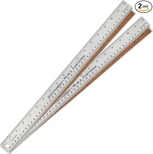Breman Precision Metal Ruler 18 Inch Cork Back – 2 Pk Stainless Steel Straight Edge, Flexible Non-Slip Metal Ruler with Cork Backing – Imperial & Metric for Crafting, School, Workshop & Home Use