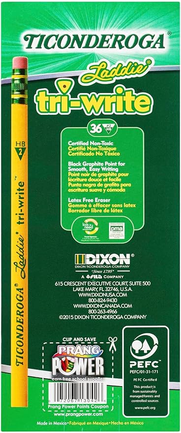 Ticonderoga PENCIL LADDIE TRI-WRITE W/ERASER 36 Count (Pack of 6)