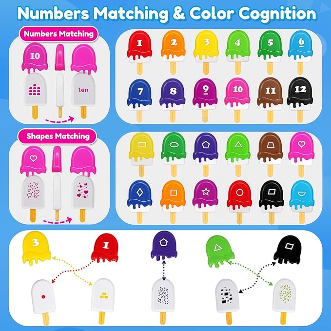USATDD Numbers Learning Toys Number Popsicles Matching Toy Learning Numbers & Patterns Preschool Learning Activities Montessori Toys for Kids