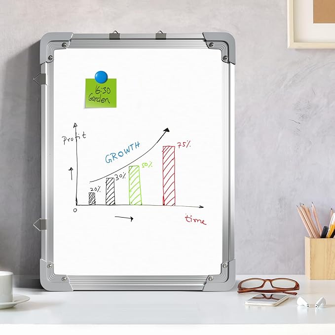 White Board Dry Erase, 12" x 16" Magnetic Whiteboard Double-Sided Dry Erase Board, 10 Markers, 4 Magnets, 1 Eraser, Portable Small Whiteboards for Adults School Office Home