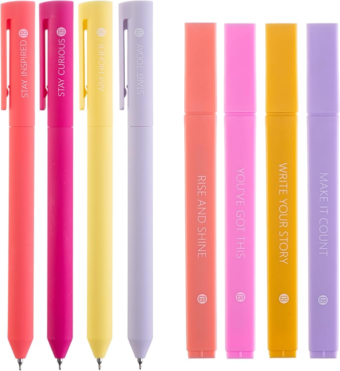 DIVERSEBEE Aesthetic Highlighters and Gel Pens, No Bleed (Inspire) | 8 Pack Colored Bible Highlighters, Assorted Colors Cute Journaling Pens, Bible Study Supplies, Bible Markers