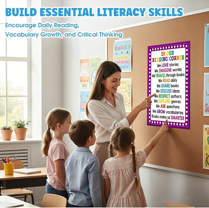 FaCraft Reading Posters for Classroom - Educational Poster Colorful Classroom Decorations for Elementary Motivational Reading Corner Bulletin Board Set for Preschool Kindergarten Homeschool Wall Decor