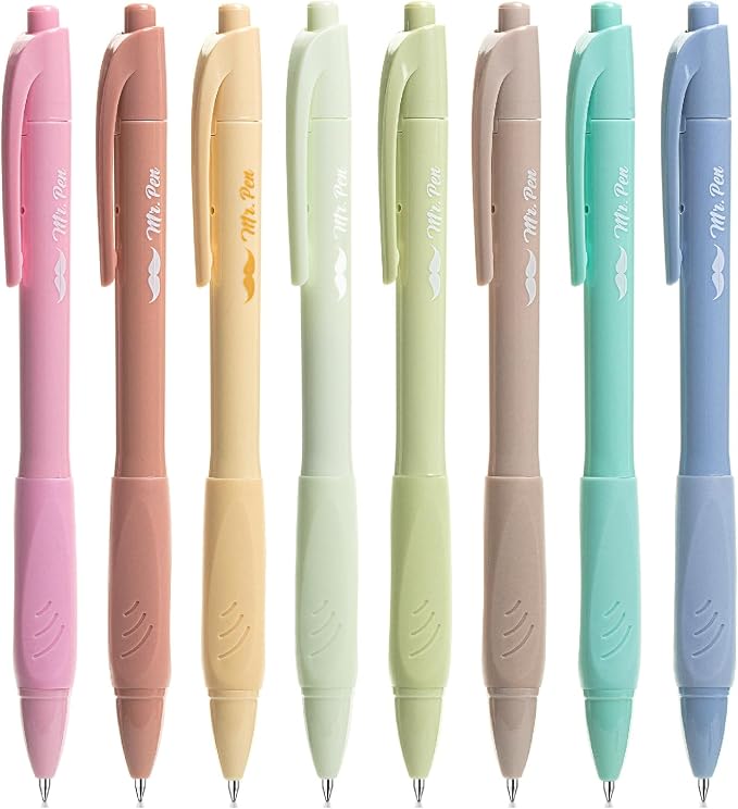 Mr. Pen- Retractable Gel Pens, 8 Pack, Black Ink, Soft Grip | Soft Pastel Barrels, Fine Point 0.5mm, Fast Dry, Smooth Writing, Cute Pens for Drawing, Writing Planner and School Supplies