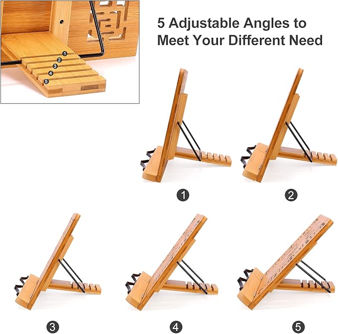 MEGREZ Bamboo Foldable Book Stand Reading Frame Rest Holder Cookbook Stand,13.2 x 9.4 inch