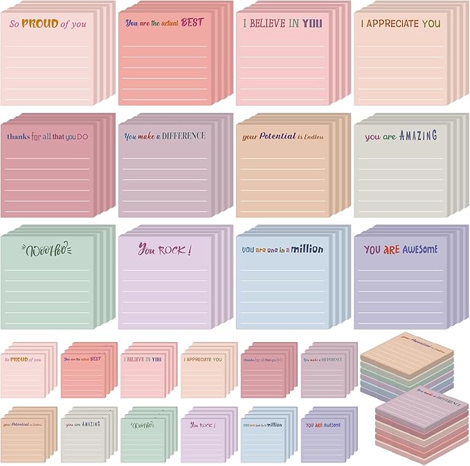 Yinder 48 Pcs Inspirational Sticky Notes Cute Motivational Sticky Notes Pad End of Year Employee Appreciation Gifts Bulk for Teacher Nurse Coworkers Office Supplies 3 x 3'' (Appreciation,Aesthetics)