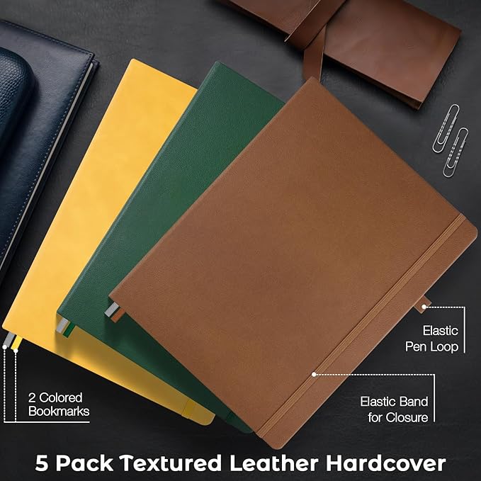 3 Pack College Ruled Notebook, A4 Hardcover Leather Notebook for Work, Lined Notebook Journal for Women, Men, 192 Thick Paper, 8.5" x 11", Large Notebook, Professional Business Notebook, Multicolor