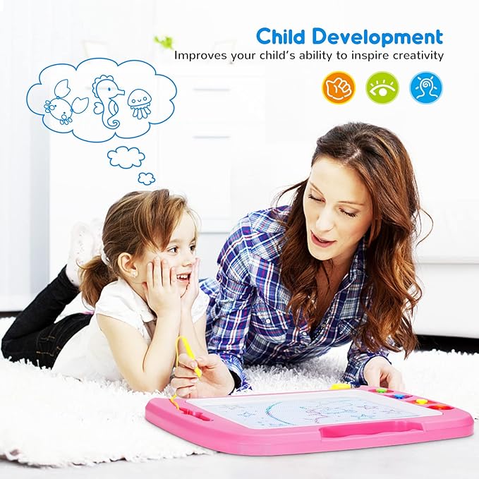 SGILE Toddler Toys for Kids, Large Magnetic Drawing Board for Birthday Gift, Toys for 1 2 3 4 Year Old Girls Boys, Etch & Sketch Pad with 4 Stamps, Learning and Educational, 16 ×13 in, Pink