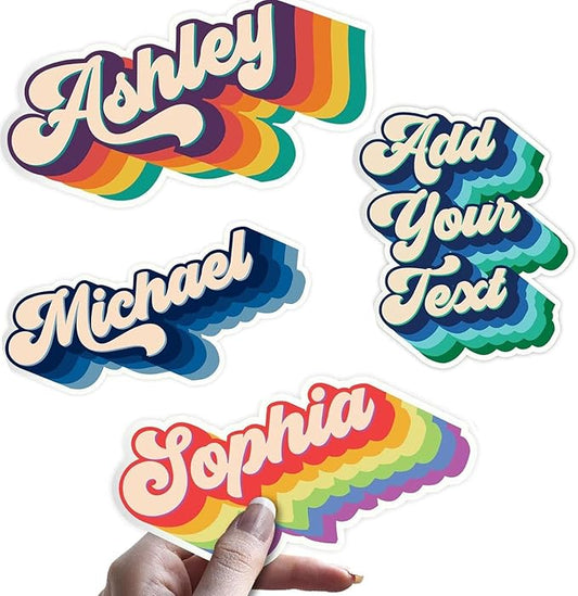 Personalized Waterproof Name Stickers - Daycare, School, and Office Labels for Bottles, Cups, Containers, Lunch Boxes, Laptop & Supplies (Rainbow)