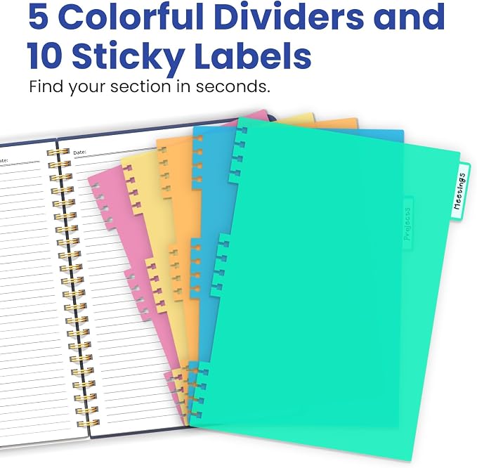 ZOTIA Large Spiral Notebooks for Work 5 Subject with Removable Dividers