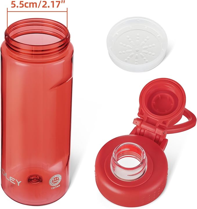 OLDLEY Water Bottles 20oz BPA Free Tritan Water Bottle with Carry Handle and Spout Lid, Leakproof Kids Water Bottle for Home,Travel, School, Outdoors,Red