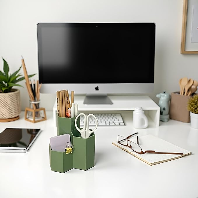 Pen Holder for Desk Pencil Organizer Small Desk Accessories Organizer Cute Pens Cup for Office,School and Home (Green, Triangular)