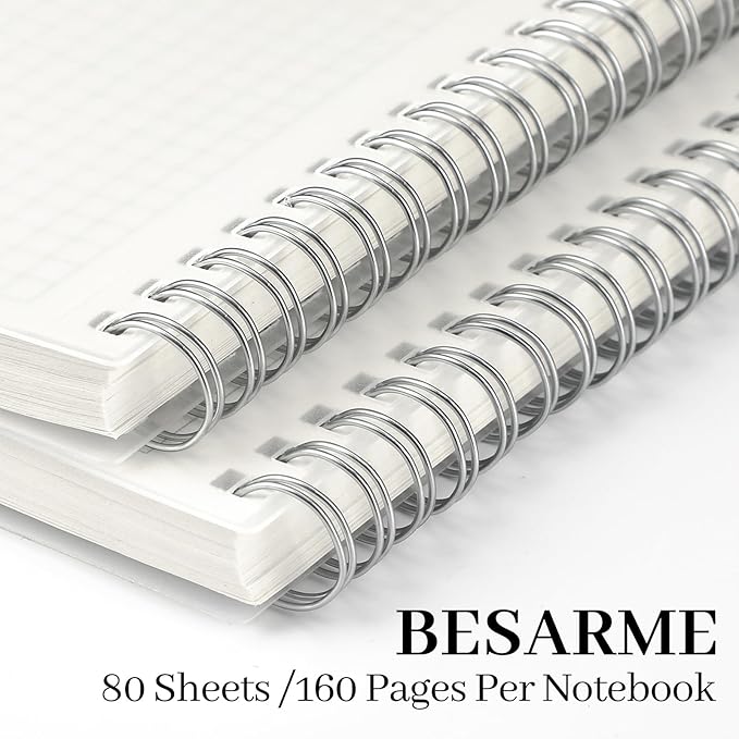 BESARME 2PCS 80 Sheets Large Graph Paper Spiral Notebook 8.5" × 11", A4 Graph Paper Notebook College Ruled Spiral Notebooks for School Office
