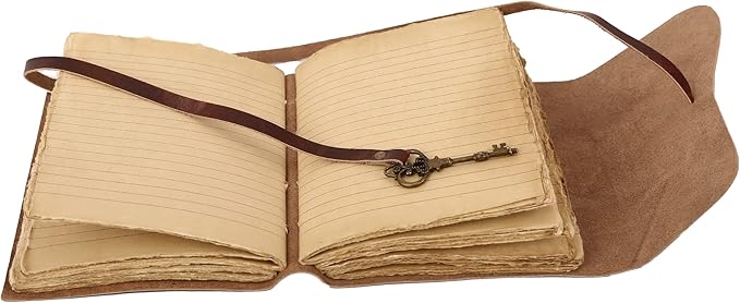 Leather Journal with Deckle Edge Paper 8x6 inch and Vintage Key | Handmade Writing Notebook Diary | Bound Daily Notepad for Men & Women Medium, Sketch/Writing pad for Artists