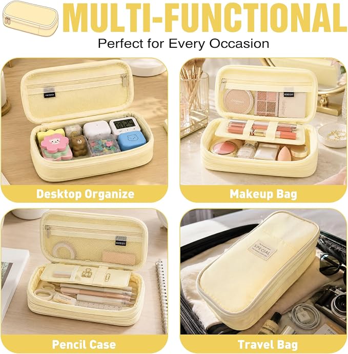 PUPTILY Pencil Case, Large Capacity Aesthetic Pencil Cases with Durable Zipper, Big Stationery Pencil Pouch for Women & Men, Adults Portable Storage Organizer Bag for College, Office, Travel (Beige)