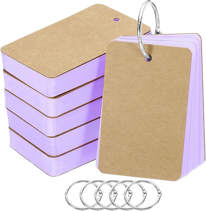 PATIKIL Blank Index Cards with Ring, 300Pcs Colored Blank Flash Card 3.5" x 2" Note Card Study Card for Memory Learning Studying Office Supplies, Purple