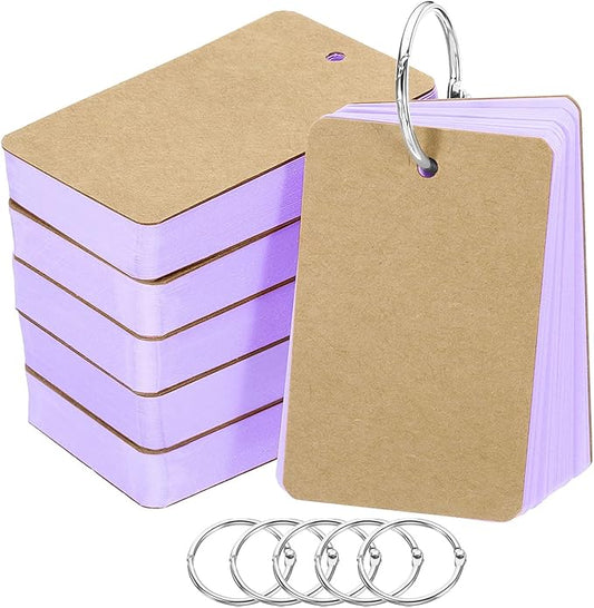 PATIKIL Blank Index Cards with Ring, 300Pcs Colored Blank Flash Card 3.5" x 2" Note Card Study Card for Memory Learning Studying Office Supplies, Purple