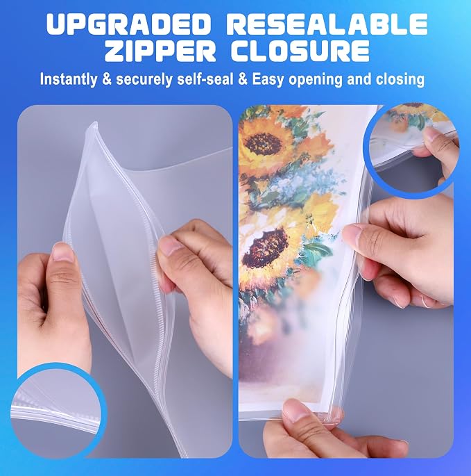 Antner 10 Pack Letter Size Binder Pockets 3 Ring Binder Zipper Pouch, 3-Hole Waterproof Resealable Zip Loose Leaf Insert Bags PVC Document Organizer Folders Page Sheet Protectors for 8.5x11 Paper