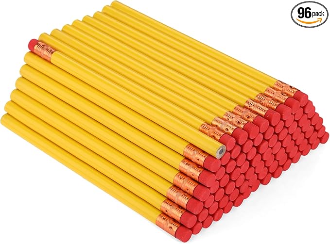 Fainne 96 Pcs Jumbo Pencil with Black Core Cedar Wooden Pencil with Eraser for Carpenters Students Teachers School Construction Woodworkers Beginners Office Workers(Yellow,Classic)