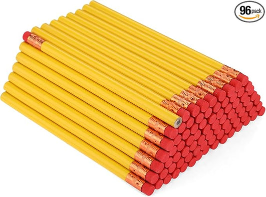 Fainne 96 Pcs Jumbo Pencil with Black Core Cedar Wooden Pencil with Eraser for Carpenters Students Teachers School Construction Woodworkers Beginners Office Workers(Yellow,Classic)