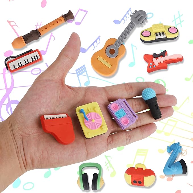 Cllayees 24 Pcs Erasers for Kids, Mini Pencil Eraser Bulk Classroom Prizes, Fun Puzzle Erasers for Preschool Elementary Student, Back to School Supplies (Musical Instrument)