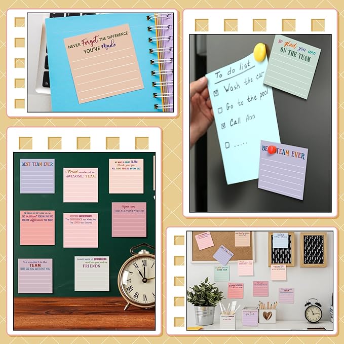 Yinder 24 Pcs Inspirational Sticky Notes Cute Motivational Sticky Notes Pad End of Year Employee Appreciation Gifts Bulk for Teacher Nurse Coworkers Office Supplies 3 x 3'' (Team,Elegant)