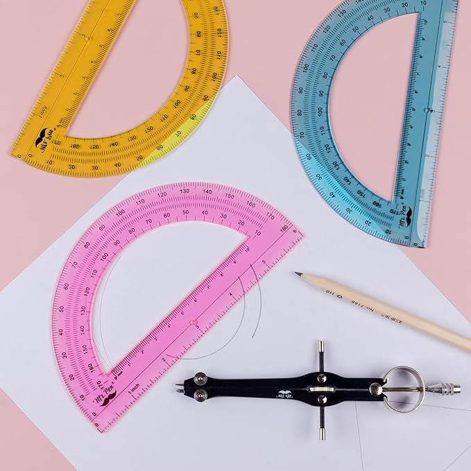 Mr. Pen- Protractor Set, 4", 3 Pack, Clear Plastic Protractors for Measuring Angles, 180° Small Protractor for Students, School, Math, Geometry, Drafting & Technical Drawing