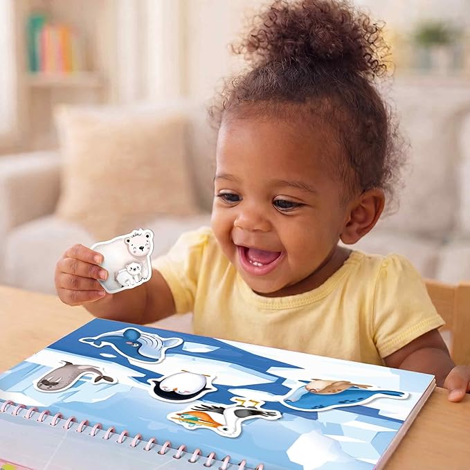 QUOKKA Jelly Sticker Books for Toddlers 1-3, 10 Animal Topics, 40+ Large Thick Reusable Stickers, Waterproof Washable Toddler Activity Busy Book, Learning Toys for Shapes Colors Matching Animals