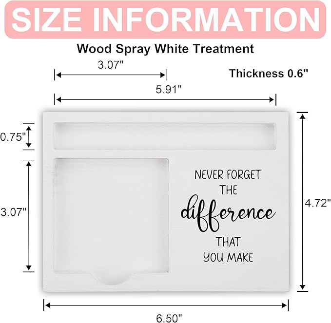 Inspirational Desk Note Holder with Never Forget The Difference That You Make Quote, White Wood Sticky Note Tray Gift for Coworkers, Teachers, Nurses, Employees, Women Men Office Decor - FTB317