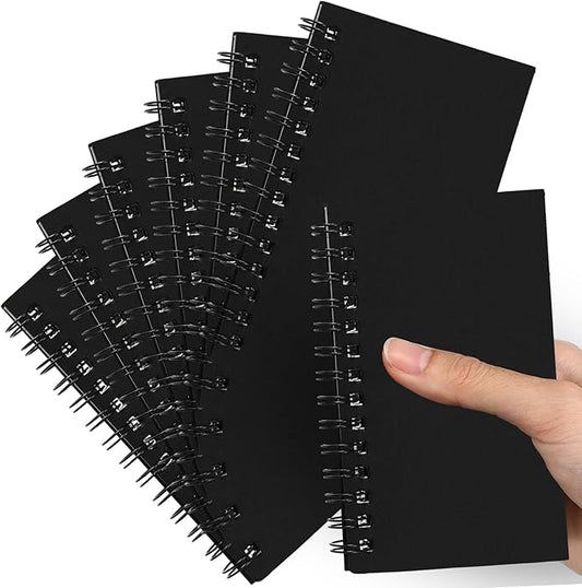 Jutom 6 Pcs Small Spiral Notebooks Memo Pads 3x5 Bulk Small Pocket Notebooks Mini Notepads with Lined Pages Mini Journals for Office School Work Supplies, 120 Pages (Black)