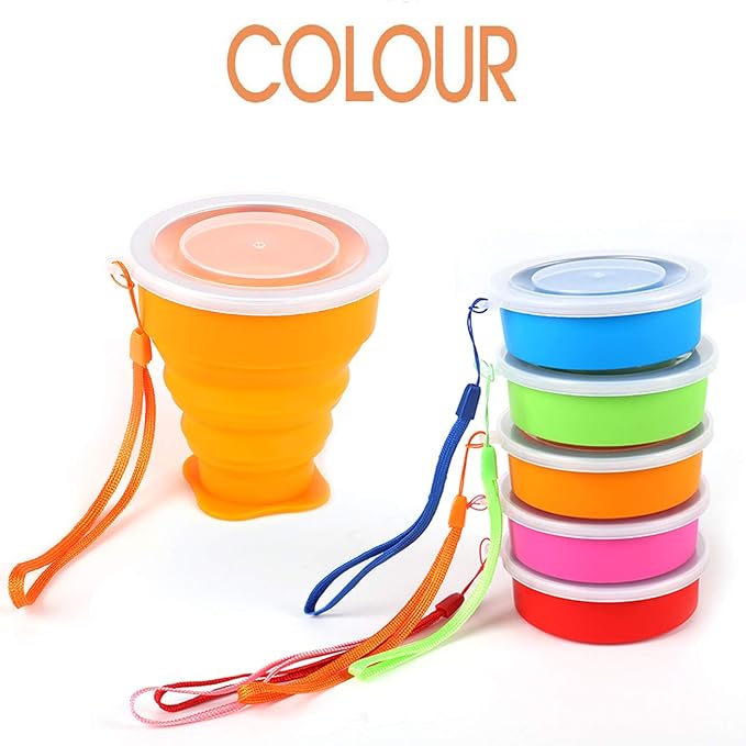 5 Pack Silicone Collapsible Travel Cup,Expandable Camping Cup with Lids,Portable Travel Cup for Outdoor Travel Drinking