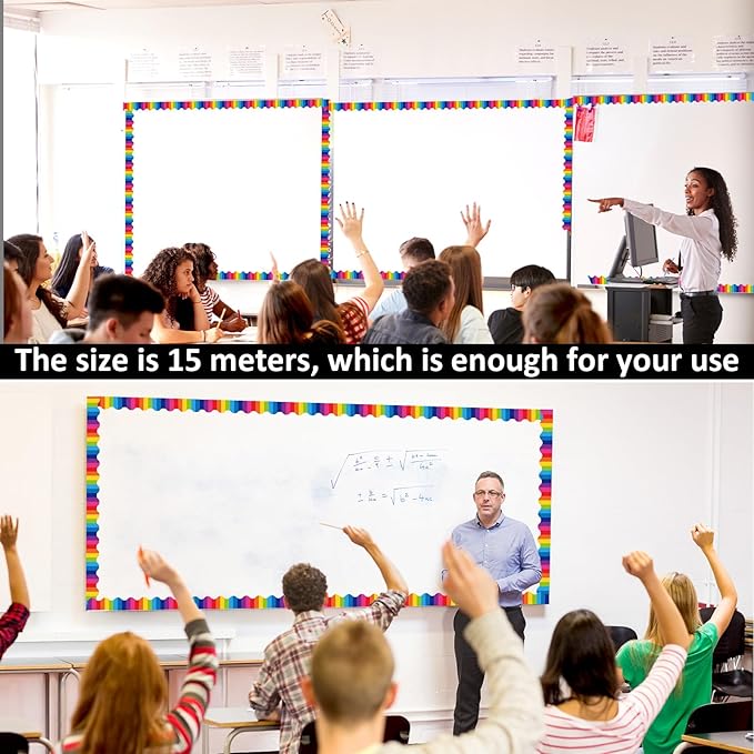 Fuyoooo 49 ft Rainbow Magnetic Borders for Classroom, Pencil Bulletin Board Borders Magnetic Whiteboard Classroom Strips Reusable Rolled Wall Trim for School Teacher Offices Chalkboard