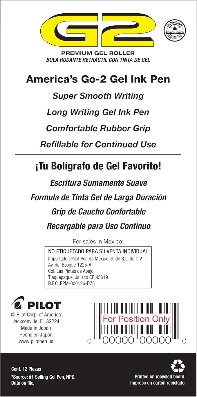 PILOT G2 Premium Refillable and Retractable Rolling Ball Gel Pens, Bold Point, Navy Blue Ink, 12-Pack (15125)