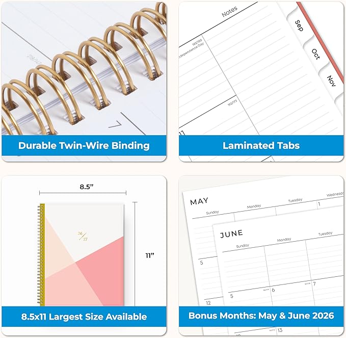 Blue Sky 2026-2027 Weekly and Monthly Academic Year Planner Calendar, July 2026 - June 2027, 8.5" x 11", Flexible Pocket Cover, Wirebound, Storage Pocket, Cali Pink