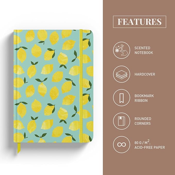 Rileys & Co Dotted Journal Notebook, Dot Grid Hardcover Notebook, Thick Paper Journal, Motivational Journal, 8x6 inches, For Notes - (Lemon) notebook