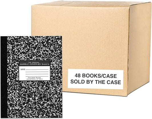Roaring Spring Composition Notebook, Case of 48, College Ruled, 80 Sheets, 15# White Paper, Oversized 10.25"x8", Proudly Made in USA, Flexible Board Black Marble Covers